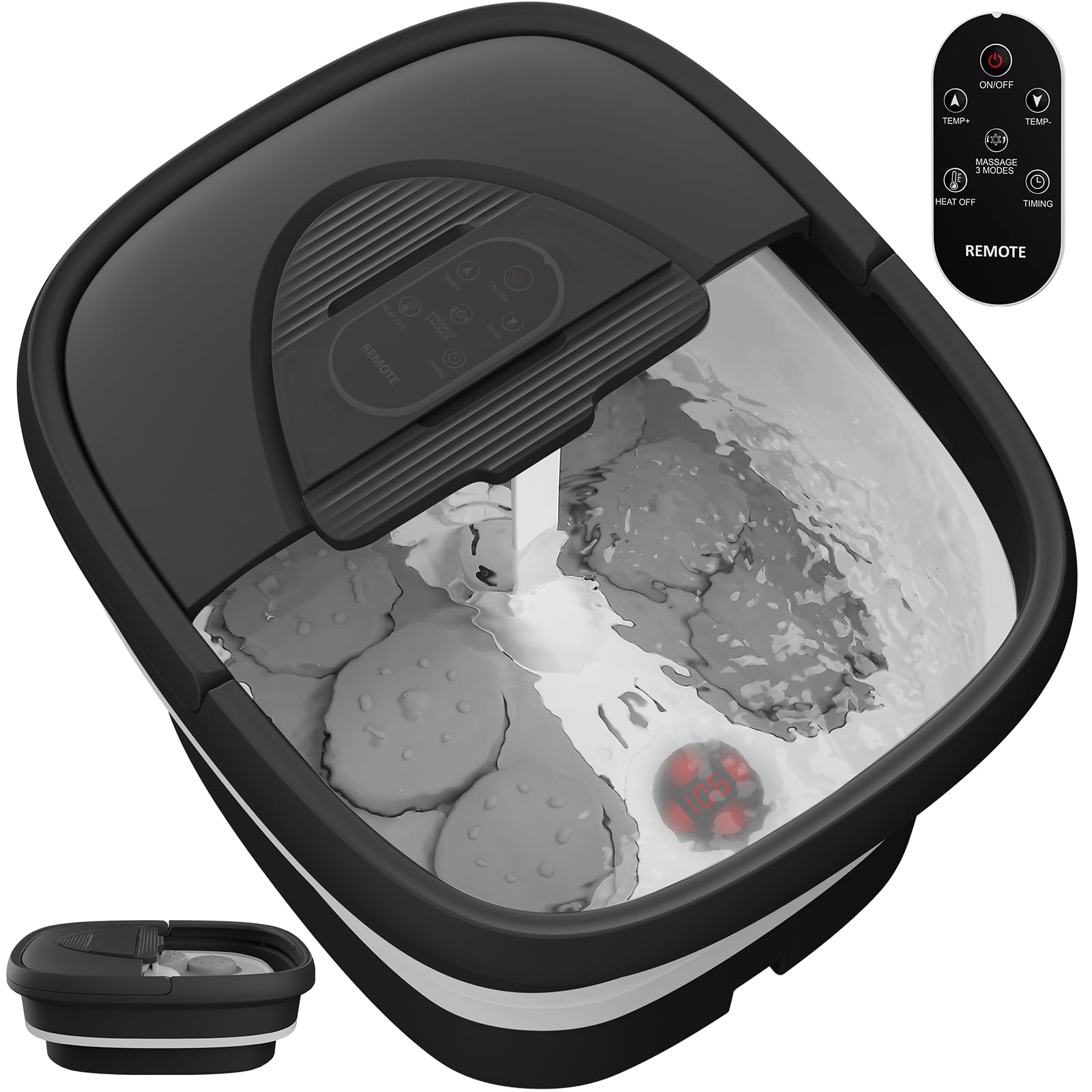 Photo 1 of Foot Spa Collapsible, Foot Bath Massager with Heat, Remote, Timer, and 24 Motorized Shiatsu Massage Balls, Foot Soaking Tub Supports Hot/Cold Water Soaking- BA03H