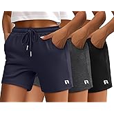 Neer 3 Pack Women's Sweat Shorts, Drawstring Running Short with Pockets, Summer Athletic Casual Walking Gym Lounge Short (Black, Dark Gray, Navy Blue,XX-Large)