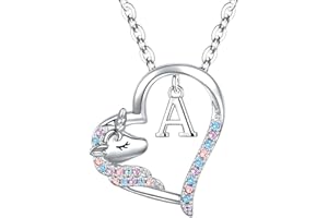 Anoup Unicorn Christmas Gifts for Grandkids Girls Necklace - Colorful CZ Heart Pendant A-Z Initial Necklaces Cute Unicorns Jewelry Birthday Gifts for Girl Stocking Stuffers for Teen Girls