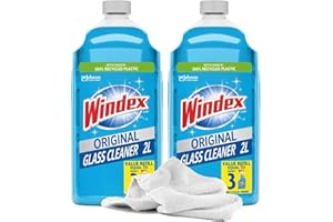 Daley Mint Windex Glass and Window Cleaner Bundle | 2 Windex Original Refill Bottles, 67.6oz Towel | No Scent Home Cleaner for Glass, Windows, Mirror, Windshield (135.2oz Total)