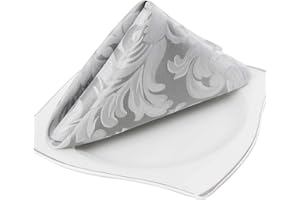 EHouseHome Damask Jacquard Cloth Napkins Waterproof Spillproof Polyester Fabric Napkins Silver Grey, Set of 12, 17 x 17 Inch