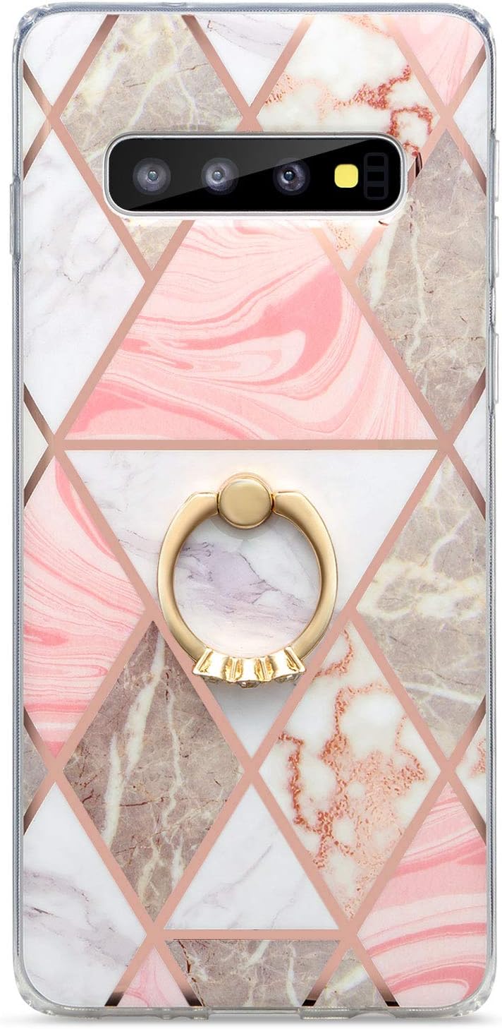 FUJICAR Galaxy S10 Plus Case for Girls,Glossy Smooth Slim Fit Clear Bumper Shock Proof Flexible Soft TPU Full Body Protective Cover Case with 360 Degree Rotating Ring for Samsung Galaxy S10 Plus
