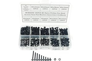 MCMASKE Metric M3 Phillips Pan Head Nylon Screws Nut Washer Assortment Kit,Screws Length:5mm to 25mm(Black)