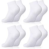 Jspupifip 4 Pairs Non Slip Yoga Socks with Grips for Women Men Pilates Grippy Socks Cotton Barre Hospital Home
