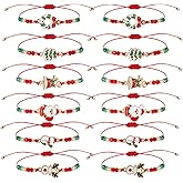 LUBINGSHINE 12pcs Charms Christmas Bracelet for Women, Xmas Holiday Crystal Handmade Bracelet Jewelry Set, Christmas Stocking Stuffers Party Favors Festival Gift
