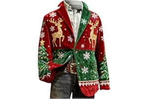 Christmas Blazer Men Corduroy Christmas Print Holiday Party Jacket Single Breasted Slim Fit Business Office Blazer