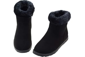 Vonair Girls Fuzzy Warm Winter Short Boots with Furry Faux Fur Lining Bootie Shoes for Toddler Little Big Kids Girls