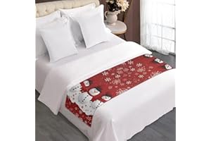 ZFRXIGN Chemin de lit bonhomme de neige de Noël pour très grand lit, écharpe, flocons de neige, jeté de lit pour décoration d
