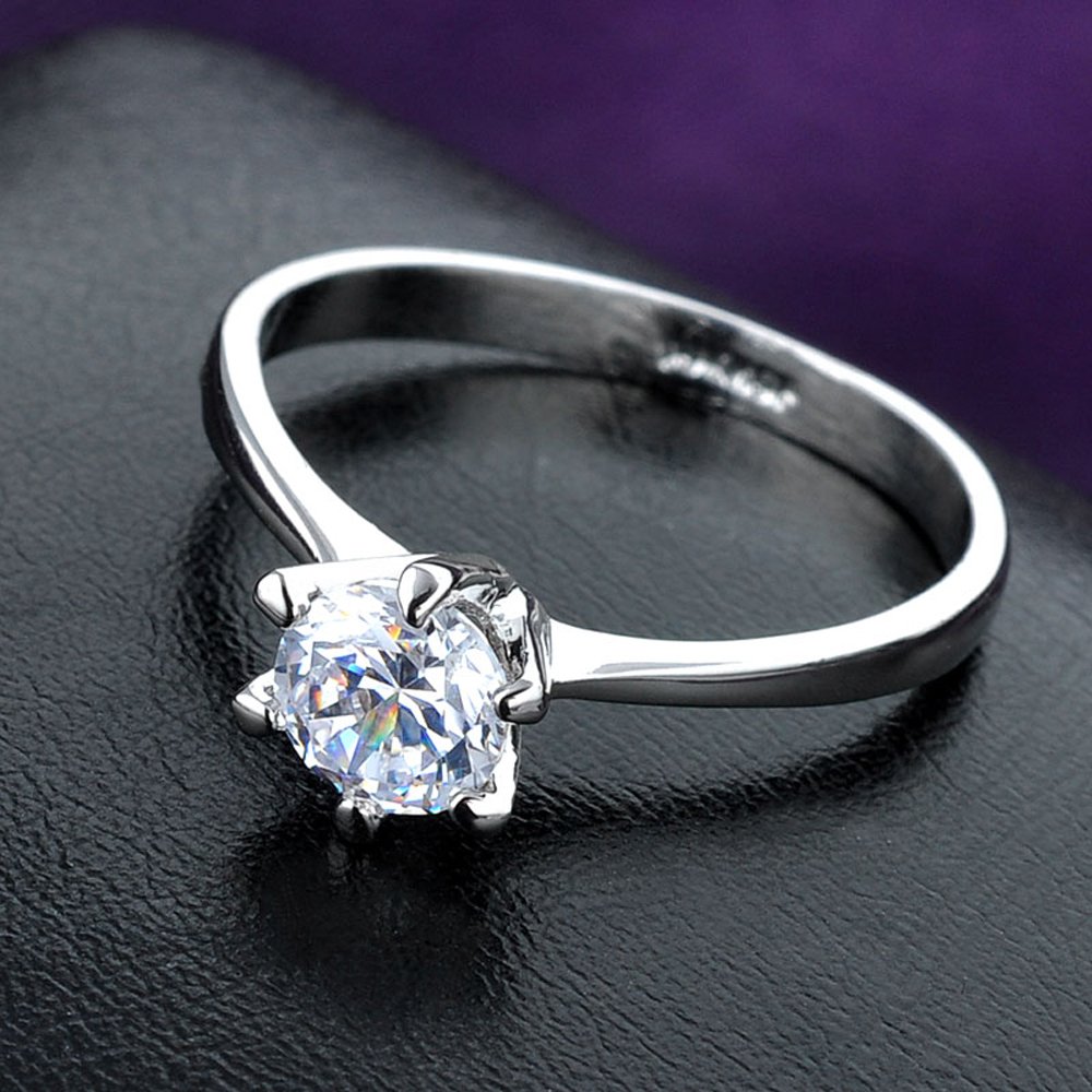 dnswez 18K White Gold Plate Promise Ring CZ Cubic Zirconia Engagement Wedding Rings for Women Girl Size: 8