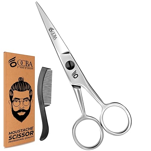OCBA Beard Scissor Professional Moustache Scissors Ear and Nose Hair Trimming Scissors Stainless Steel, Safety Use for Eyebrows