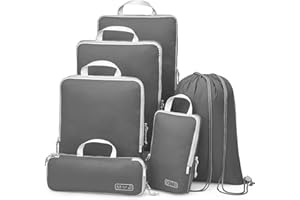 Compression Packing Cubes for Suitcases, OlarHike 4 Set/6 Set Travel Essentials, Lightweight Luggage Travel Organizer Bags, Expandable Travel Cubes for Carry-on Suitcases (Grey)
