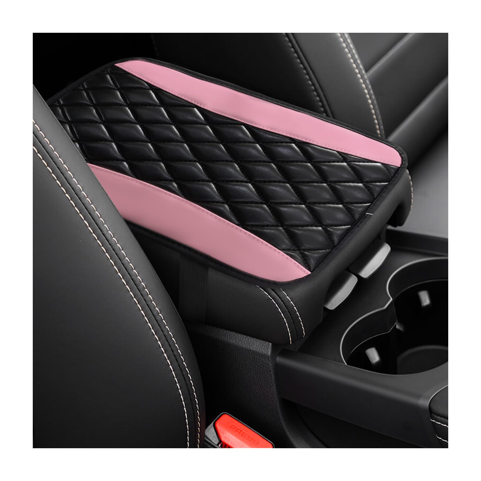 Photo 1 of Dickno Car Center Console Cushion Pad, Universal Leather Waterproof Armrest Seat Box Cover, Comfortable Auto Armrest Cover Protector, Car Interior Decor Accessories for Most Vehicles (Pink)