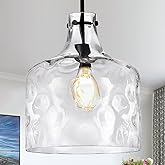 CATINER Extra Large 16" Vintage Farmhouse Pendant Light – Hand-Blown Clear Hammered Glass Shade, Adjustable Chain, Hanging Li