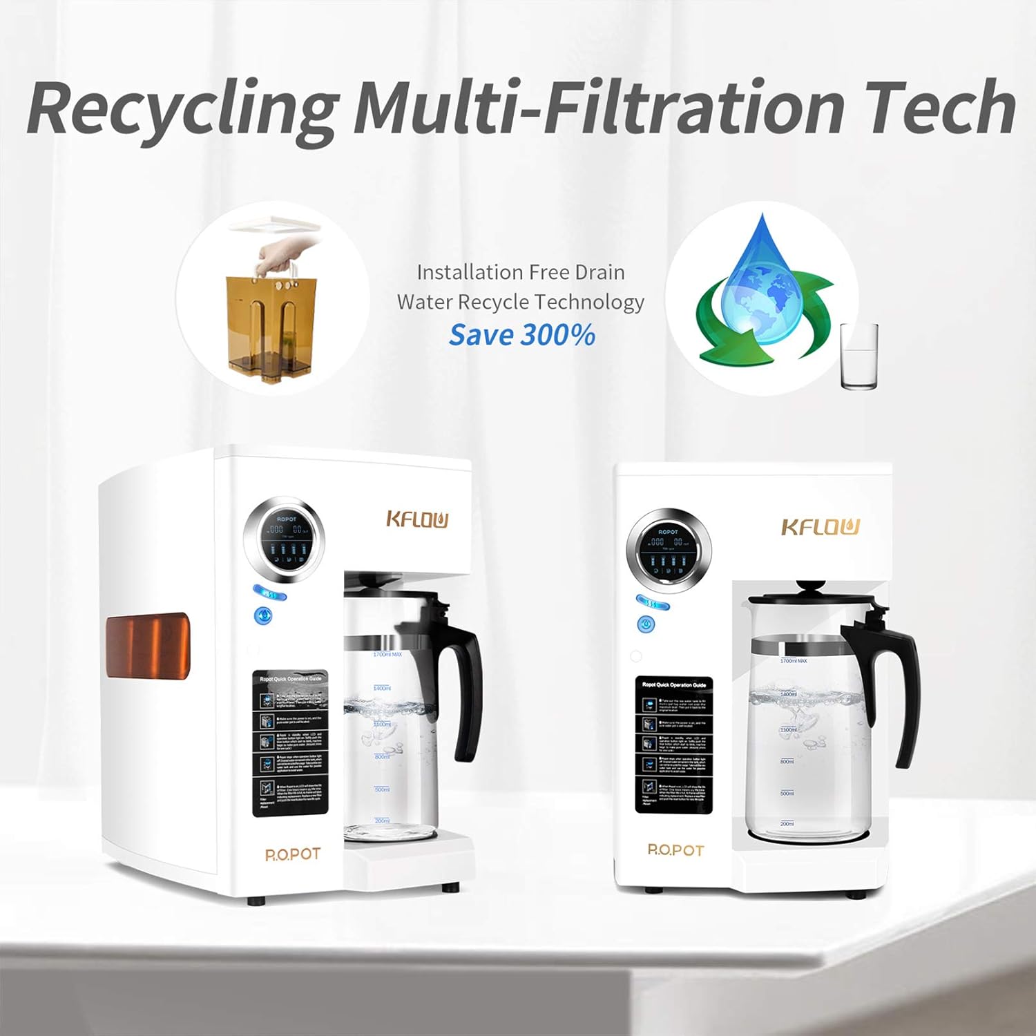 KFLOW Reverse Osmosis Water Filtration System, Countertop RO Water Filter, Double RO Tech Water Purifier with Filter Life, TDS Monitor, 0.0001 Micron Precise Filtration (KFL-TDS-180): Industrial & Scientific