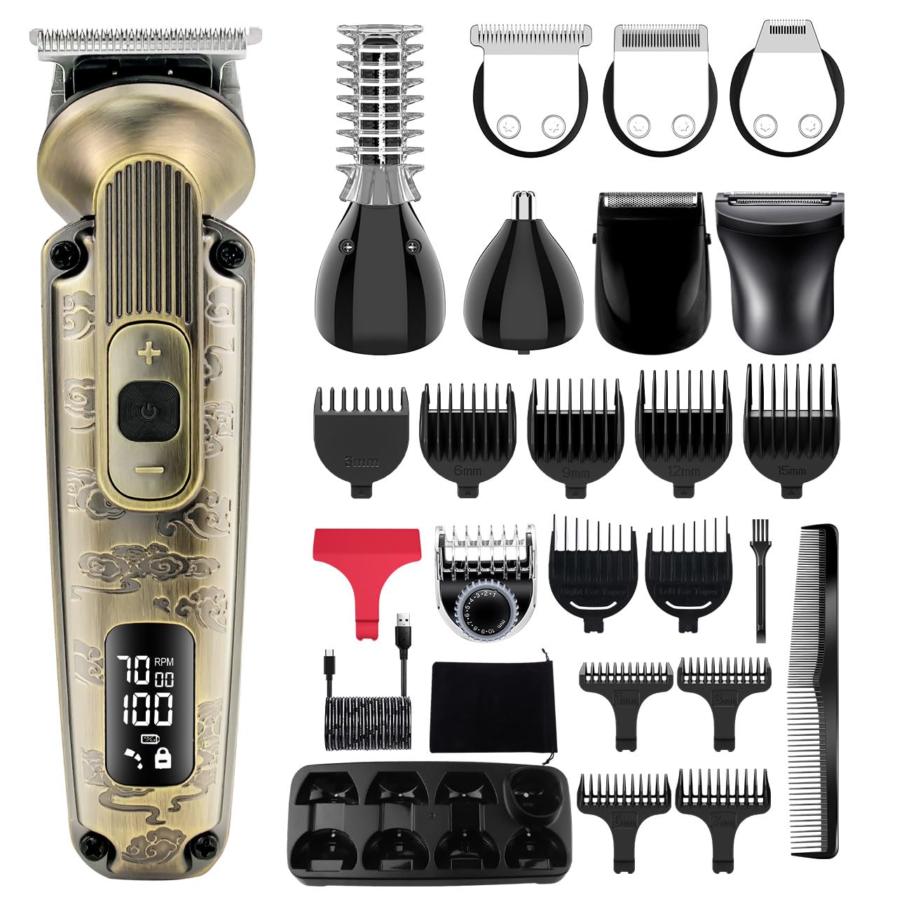 Photo 1 of ***UNTESTED***Hatteker Beard Trimmer Mustache Trimmer for Men 8 in 1 Adjustable Speed Waterproof Hair Clipper T-Blade Electic Razor Shavers Cordless Mens Gift Grooming Kit with Face Nose Body (Bronze)