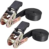 Masterwise Endless Ratchet Strap, Black Ratchet Straps Heavy Duty Tie Down Straps 1 Inch Simple Strap for Motorcycles, Trailer, Kayak, Cargo, Roof Rack (1in x 8ft-2pcs)