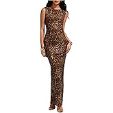 Milumia Women's Leopard Printed Boat Neck Maxi Dress Sleeveless Bodycon Party Club Tank Dresses