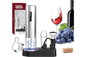 CIRCLE JOY Electric Wine Opener Set, Rechargeable Wine Corkscrew with Storage Base, Foil Cutter, Wine Pourer and Vacuum Stopp