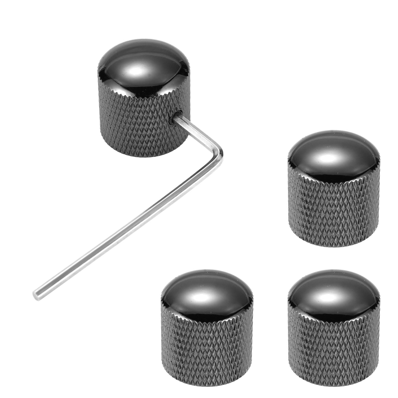 4pcs Electric Guitar Knobs, Black Nickel Guitar Knobs Guitar Volume Tone Knobs Metal Guitar Knobs Guitar Metal Dome Knobs with Hex Wrench for Electric Guitar Bass