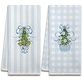 XUISWELL Blue Chinoiserie Christmas Tree Bow Coquette Kitchen Dish Tea Hand Towels Decor for Bathroom, 16x24 Inches Set of 2