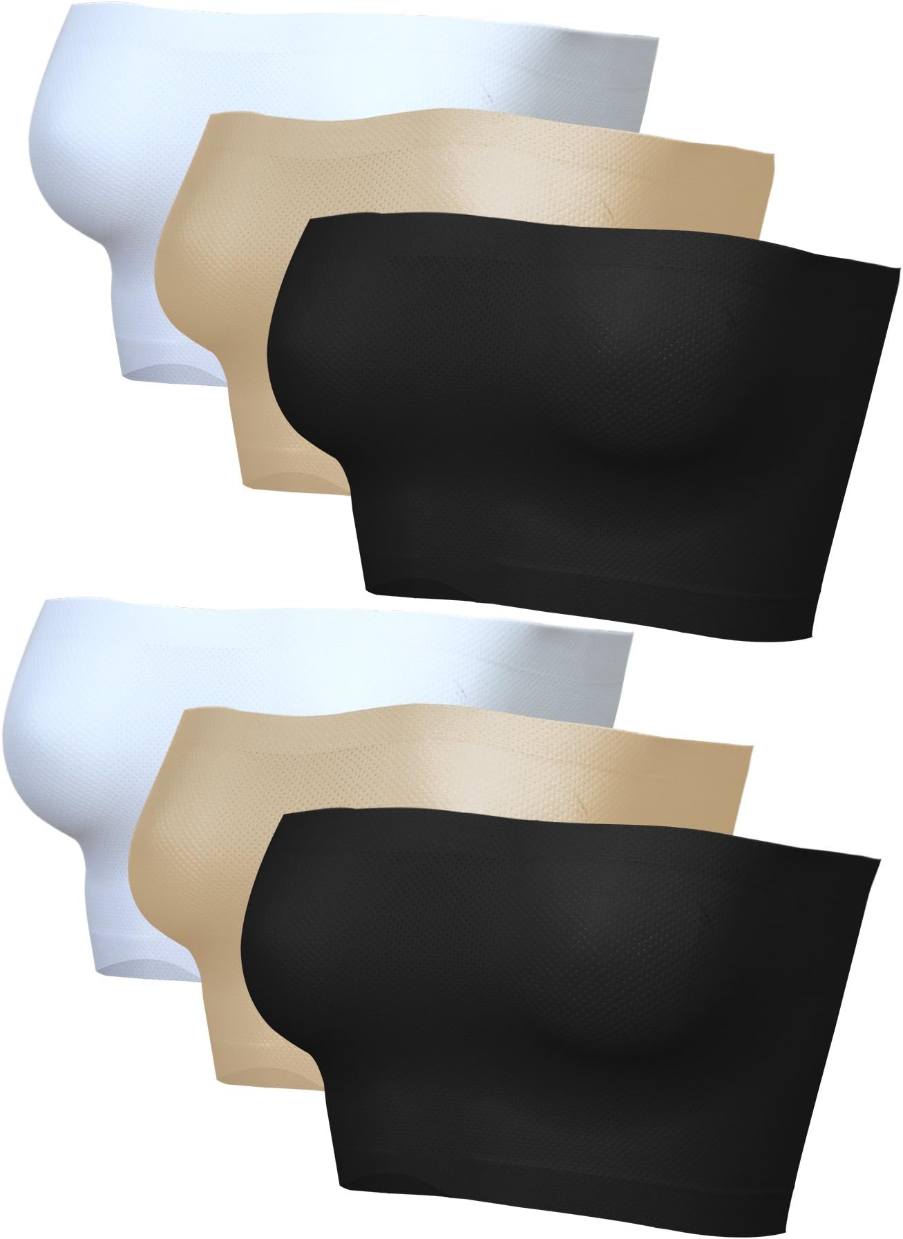 Keriber 6 Pack Women's Strapless Stretchy Breathable Non-Padded Seamless Tube Bra,One Size，3 Colors Black