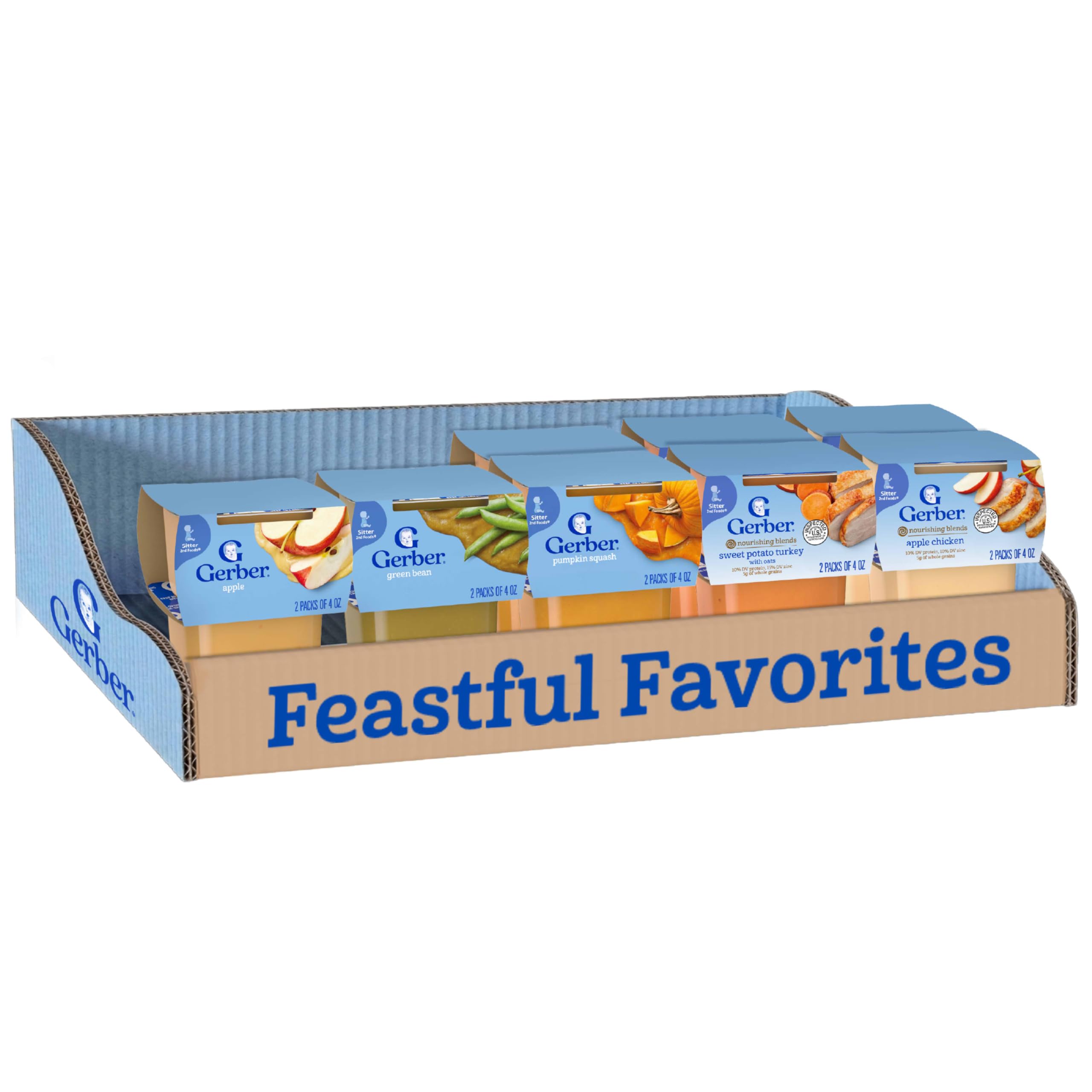 Gerber Puree Tubs Feastful Favorites, Fruit Vegetable Baby Food Purees, Stage 2 Baby Food, Variety Pack, 8-Pack
