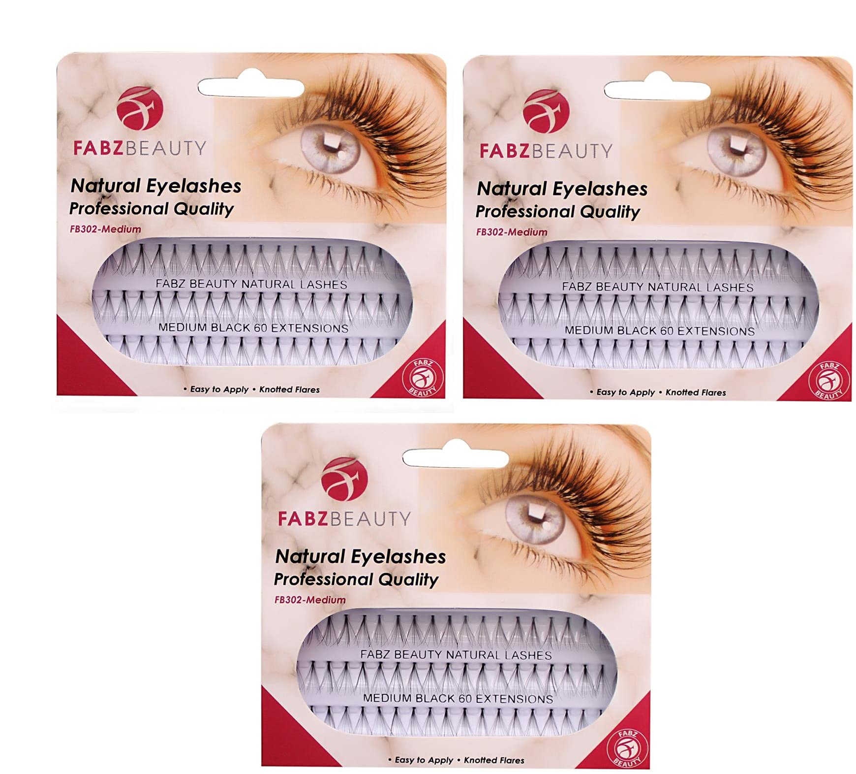 Individual False Eyelashes Flare Cluster Lash Extensions Knotted Lashes (Pack of 3 - Medium 10mm)