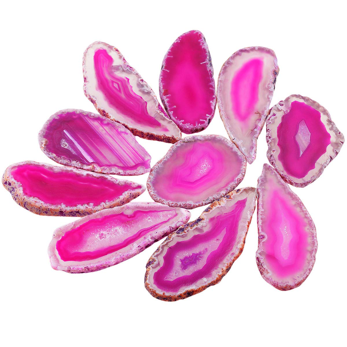Nupuyai 10 pcs Rose Undrilled Agate Light Table Slices, Irregular Polished Geode Agate Slab Cards for Home Wedding Party Decor