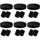 18 Pcs Sweatbands Headband Wristband Set Multicolored Striped Terry Cloth Sports Athletic Gym 80s Sweat Headbands
