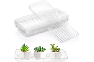 Kingrol 16 Pack Rectangular Plant Drip Trays, Clear Plant Saucers for Indoors, Thick Plastic Window Sill Plant Trays for Flow