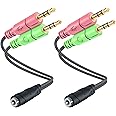 MillSO Headphone Splitter for Computer [2 Pack] CTIA 3.5mm TRRS Female to Dual TRS Male Mic Audio Jack Y Headset Splitter Adapter Cable for PC Laptop to Gaming Headset - 8inch/20cm