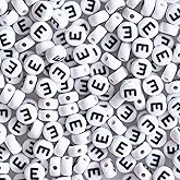 300pcs Round Letter Beads E 4x7mm Acrylic White Alphabet Beads Bulk for Bracelets Making Jewelry Keychains Sunglasses DIY