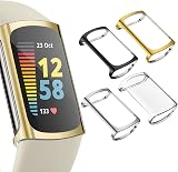 WOOZ Screen Protector Case for Fitbit Charge 6 5 TPU Bumper Dark Grey Silver