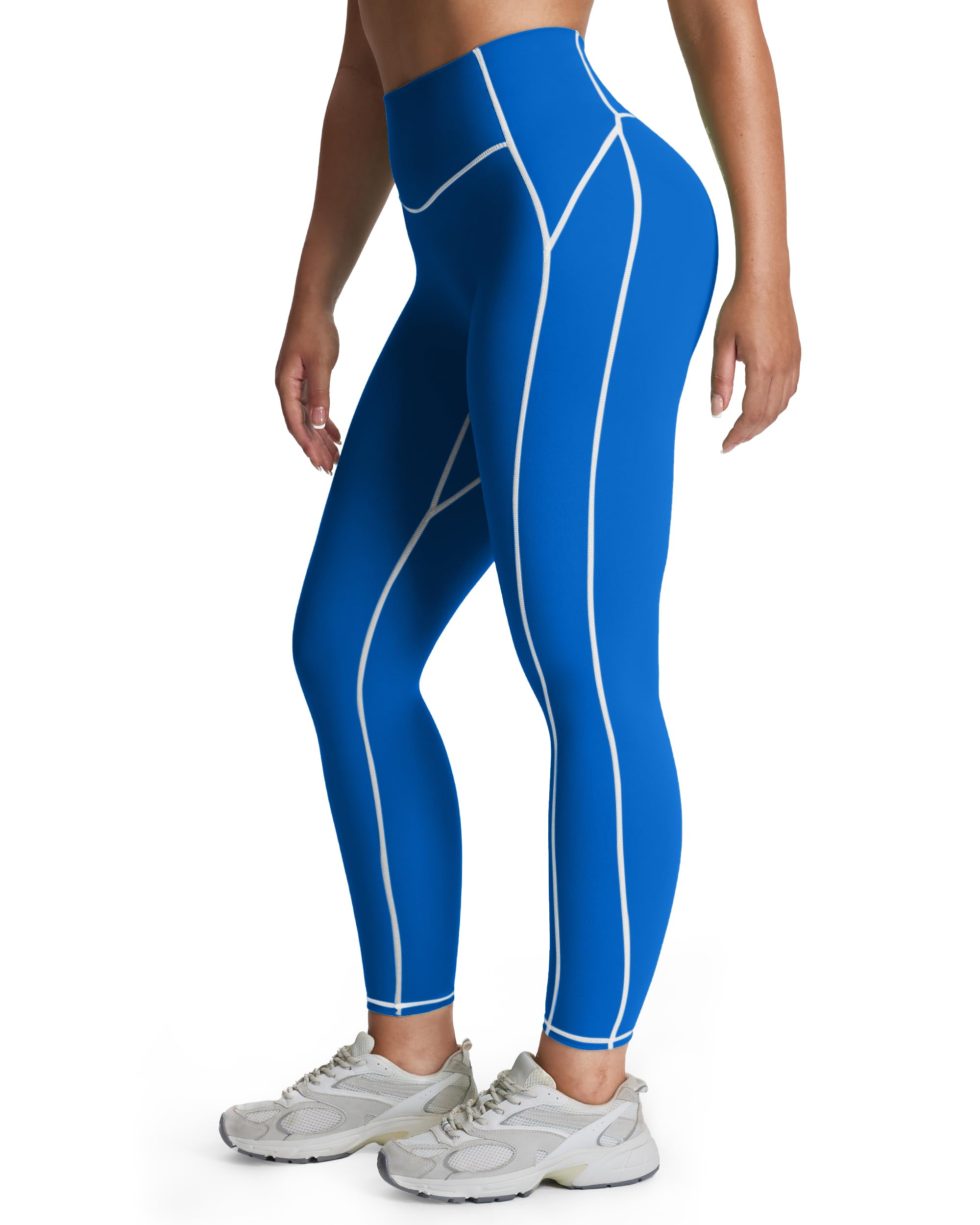 Photo 1 of Aoxjox Workout Leggings for Women High Waisted Exercise Athletic Gym Fitness Yoga Lexi Lined Pants 26" (Directoire Blue/White, X-Small)