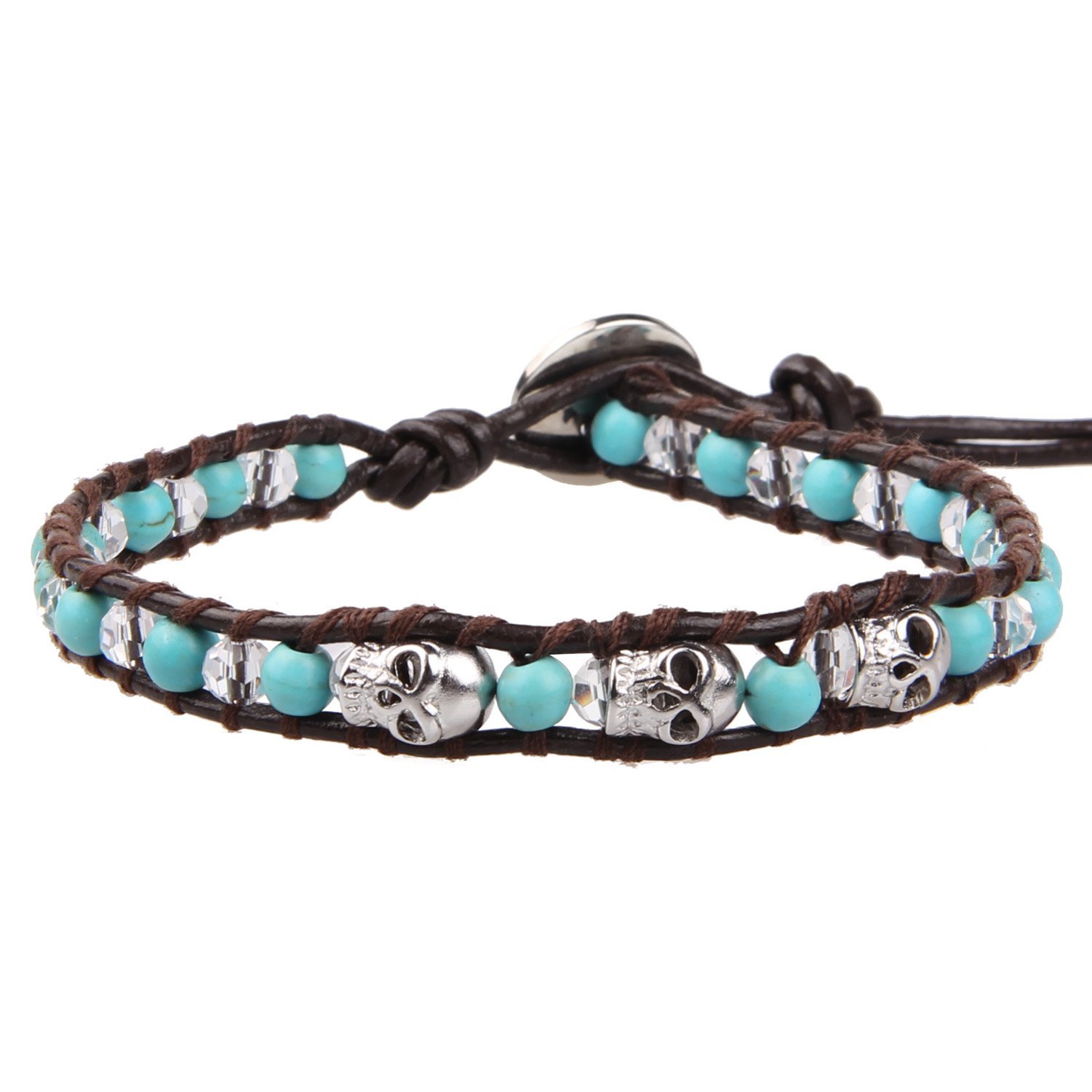 KELITCH Leather Wrap Bracelet Agate Crystal Mixed Skull Bracelet Friendship Bracelets New