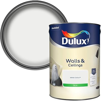 Dulux Silk Emulsion Paint Walls Ceilings White Cotton 5 Litres