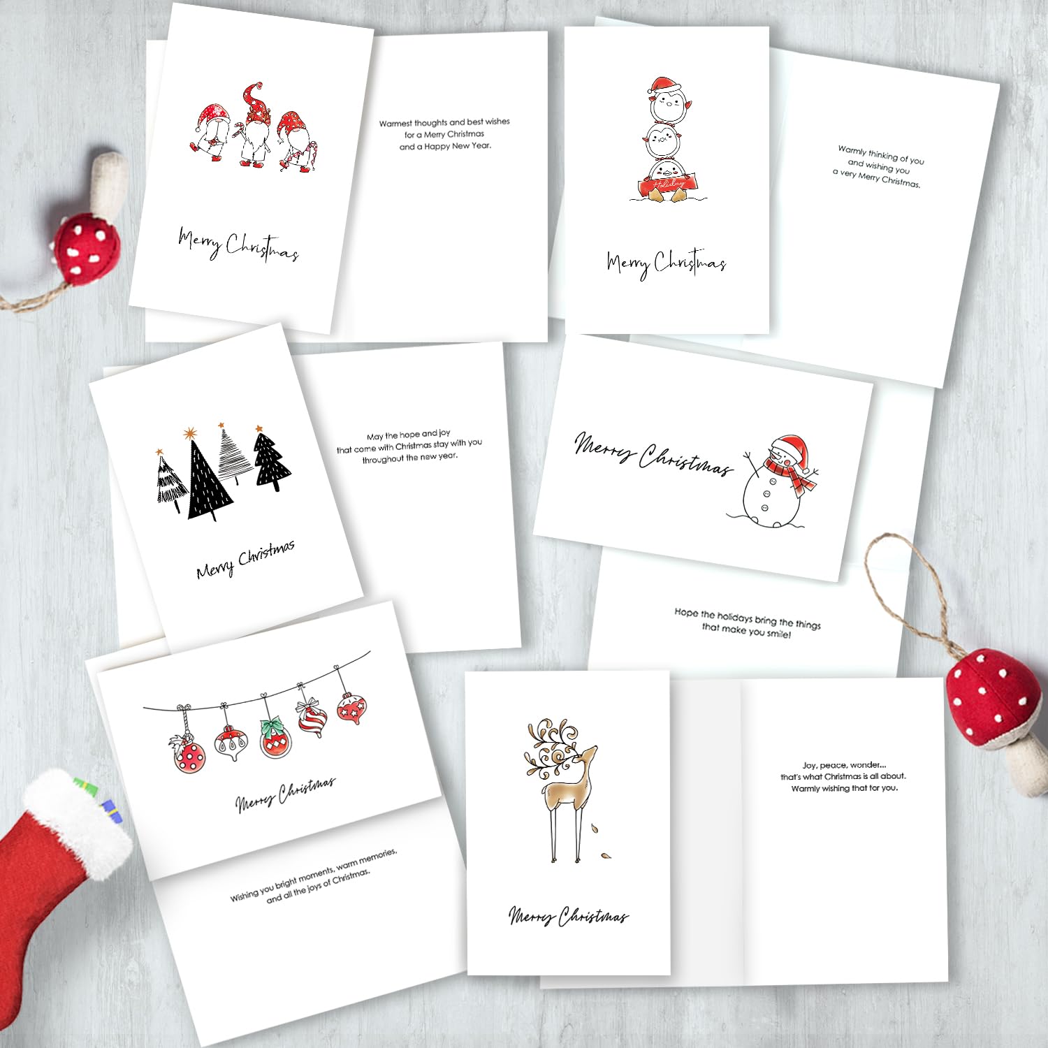 BGTCARDS Christmas Cards - Pack of 24, 6 Assorted Designs Merry Christmas Cards with Envelopes - Bulk Boxes card - Perfect to Send Warm Holiday Wishes to Friends and Family - 4