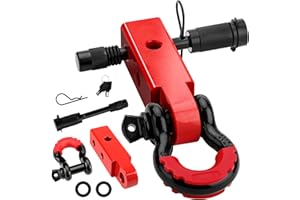 ROMON Shackle Hitch Receiver 2", 45,000 Lbs Break Strength Heavy Duty Receiver with 5/8" Screw Pin, 3/4" D Ring Shackles, Towing Accessories for Truck Trailer Recovery Off-Road, Red & Black