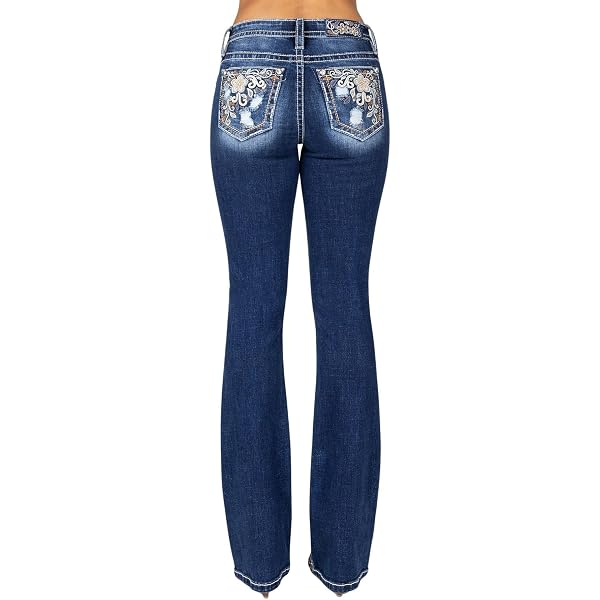 Miss Me Women's Mid Rise Bootcut Jeans, Faux Flap Pockets with