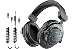 Fifine Studio Recording Monitor Over-Ear Headphones, Wired Black Headphones with Passive Noise-Canceling for Gaming Podcastin