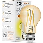 Amazon Basics A19 Smart Filament LED Bulb, Tunable White, 2.4 GHz Wi-Fi, Works with Alexa Only, 1-Pack