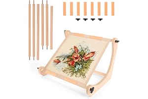 Penitue Adjustable Embroidery Hoop Stand, Wood Cross Sewing Frame Stand Hands-Free Embroidery Accessories for Lap or Table Se