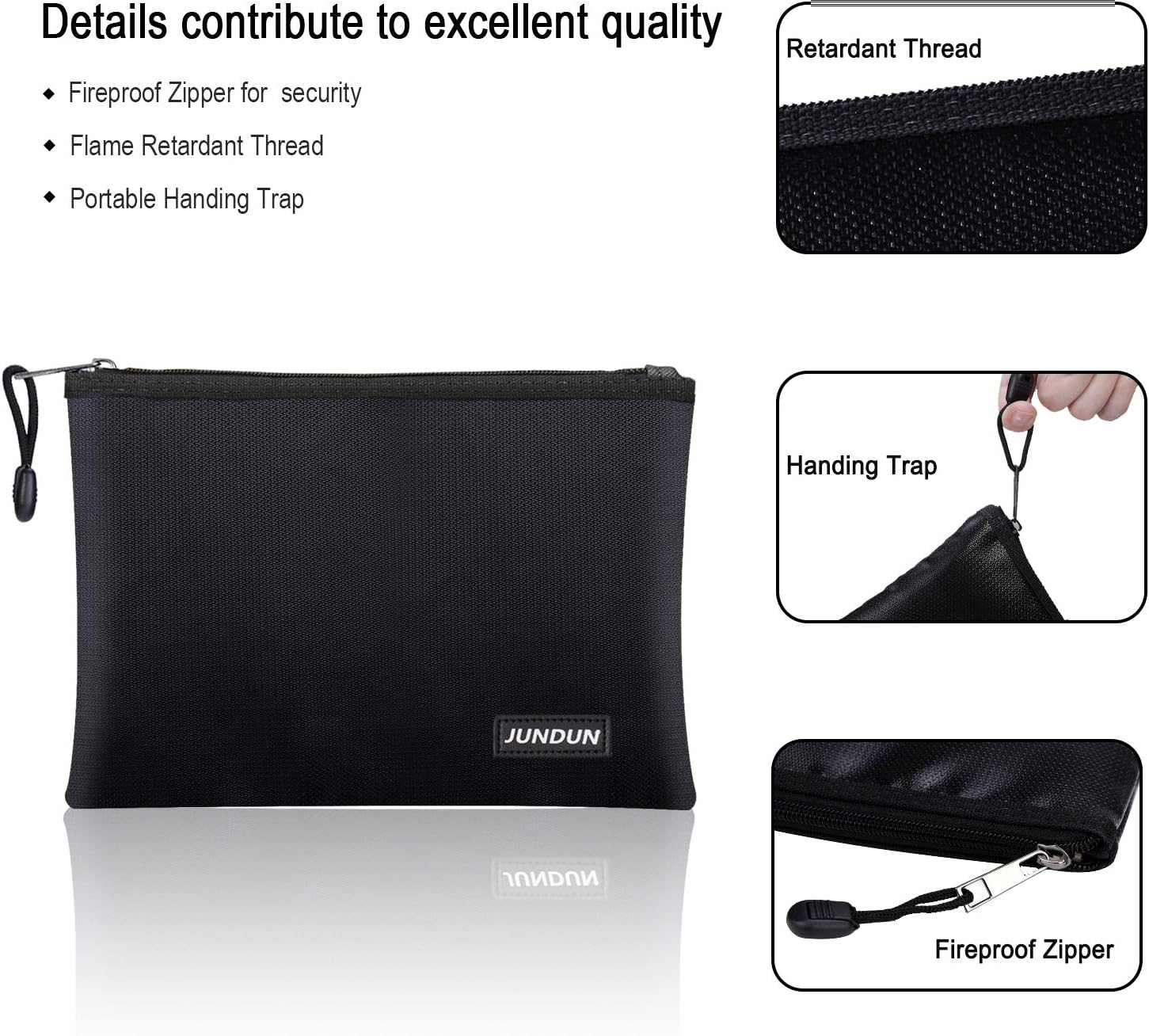 JUNDUN Fireproof Document Bags,13.4”x 9.4”Waterproof and Fireproof Money Bag,Fireproof Safe Storage Pouch with Zipper for A4 Document Holder,File,Cash and Tablet: Office Products