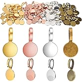 salbsever 100 PCS Glue on Bails Round Flat Pad Bails for Jewelry Making Metal Pendant Connectors Golden Silver Bronze Rose Gold, 100PCS Pendant Charms for Necklace Bracelet DIY Crafts
