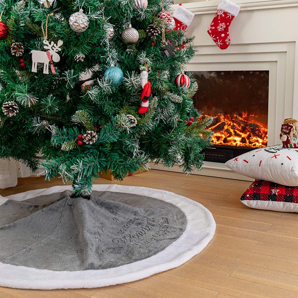 N /A Henrey Tech Grey Christmas Tree Skirt Plush Xmas Tree Skirt Mat 48 Inch for Xmas Holiday Party Decoration