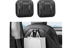 HALOBLK 2 Pack Foldable Car Seat Hooks for Tesla Model Y Model 3 Accessories 2026 2025 2024 2023 2022 2021 (Includes Model Y Juniper and Model 3 Highland), Anti-Drop Purse Holder Seat Back Hanger (Black)