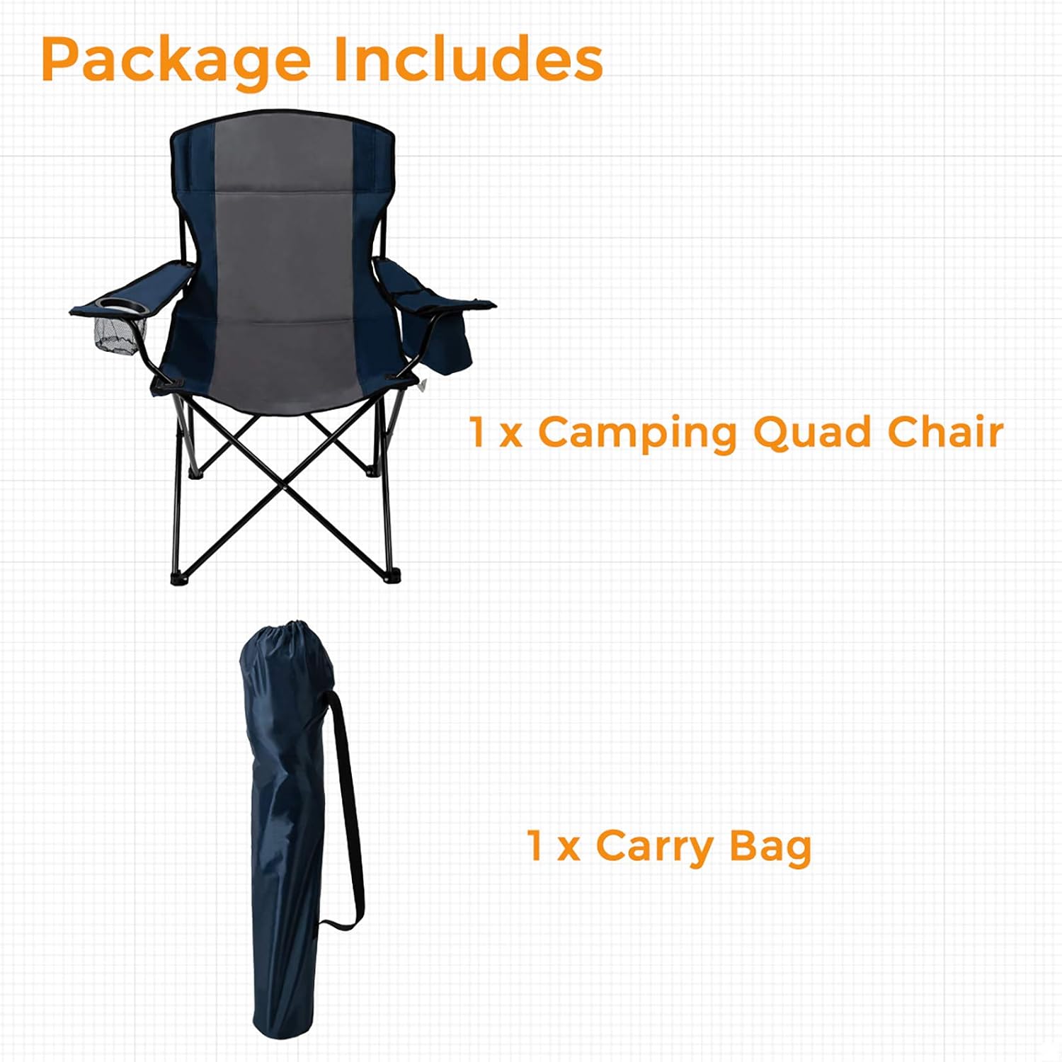 Pacific Pass Full Back Quad Chair for Outdoor and Camping with Cooler and Cup Holder, Carry Bag Included, Supports 300lbs, Middle, Blue/Gray: Sports & Outdoors
