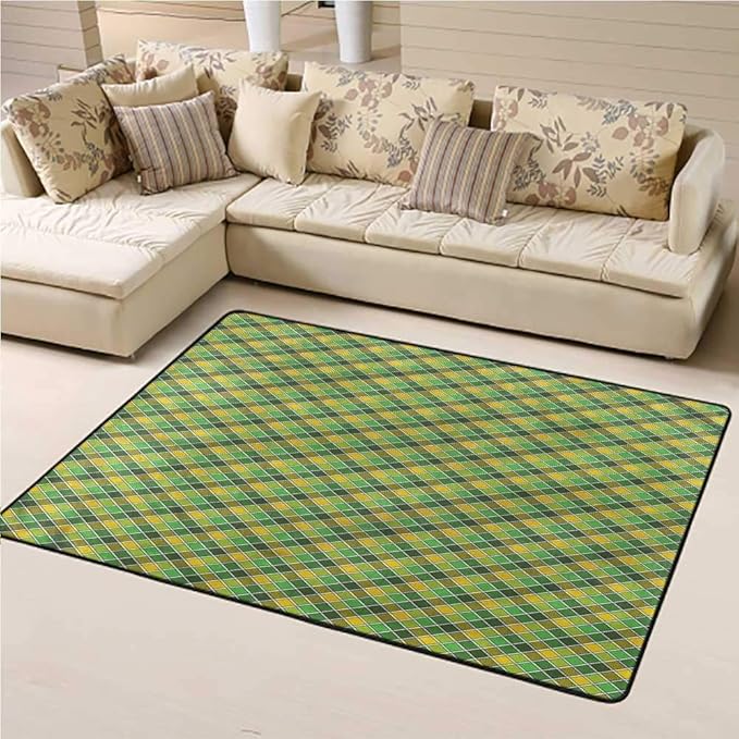 Soft Large Area Rug Checkered Bedroom Hallway Rugs Classic