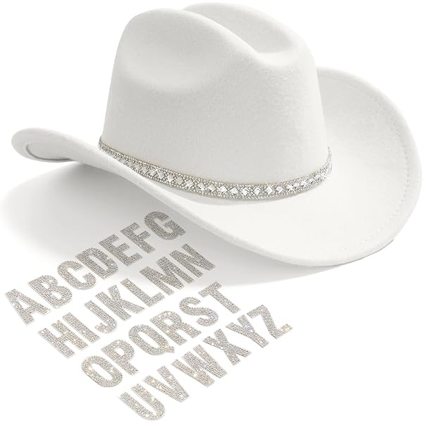 Jorzer Sombrero Vaquero Blanco Para Mujer – Borde Ancho Con Diamantes, Ideal Para Bodas, Despedidas De Soltera Y Fiestas Temáticas