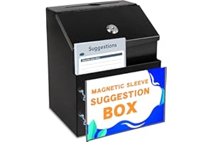 LINSIRON Suggestion Box with Slot and Lock Metal 8.4 x 5.8 x 7.0 inch Built-In Storage Compartment with Magnetic Sign Holder 50 Suggestion Cards Tip Jar Ballot Voting Prayer Comment Mailbox Teacher